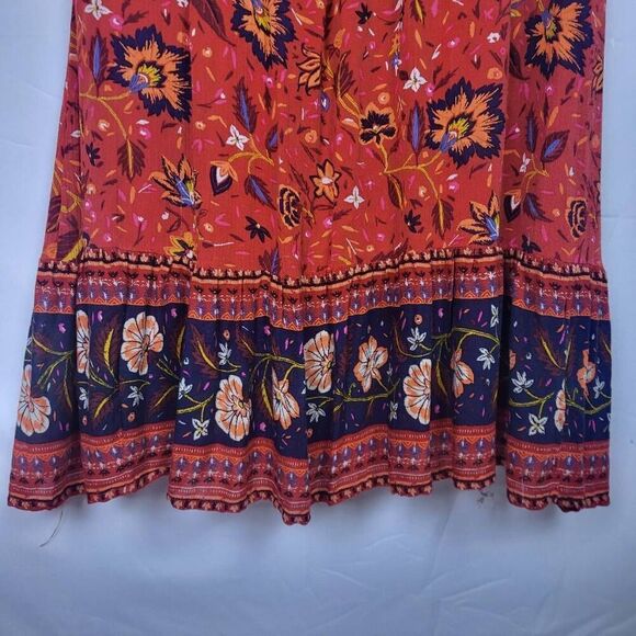 Old Navy Womens Floral Maxi Dress Red Size Large Petite Cottagecore Smocked Boho - Picture 5 of 9